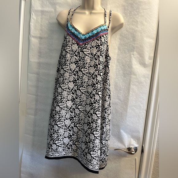 Angie black floral print strappy summerV neck dress Sz-S.  S19 - Picture 2 of 8